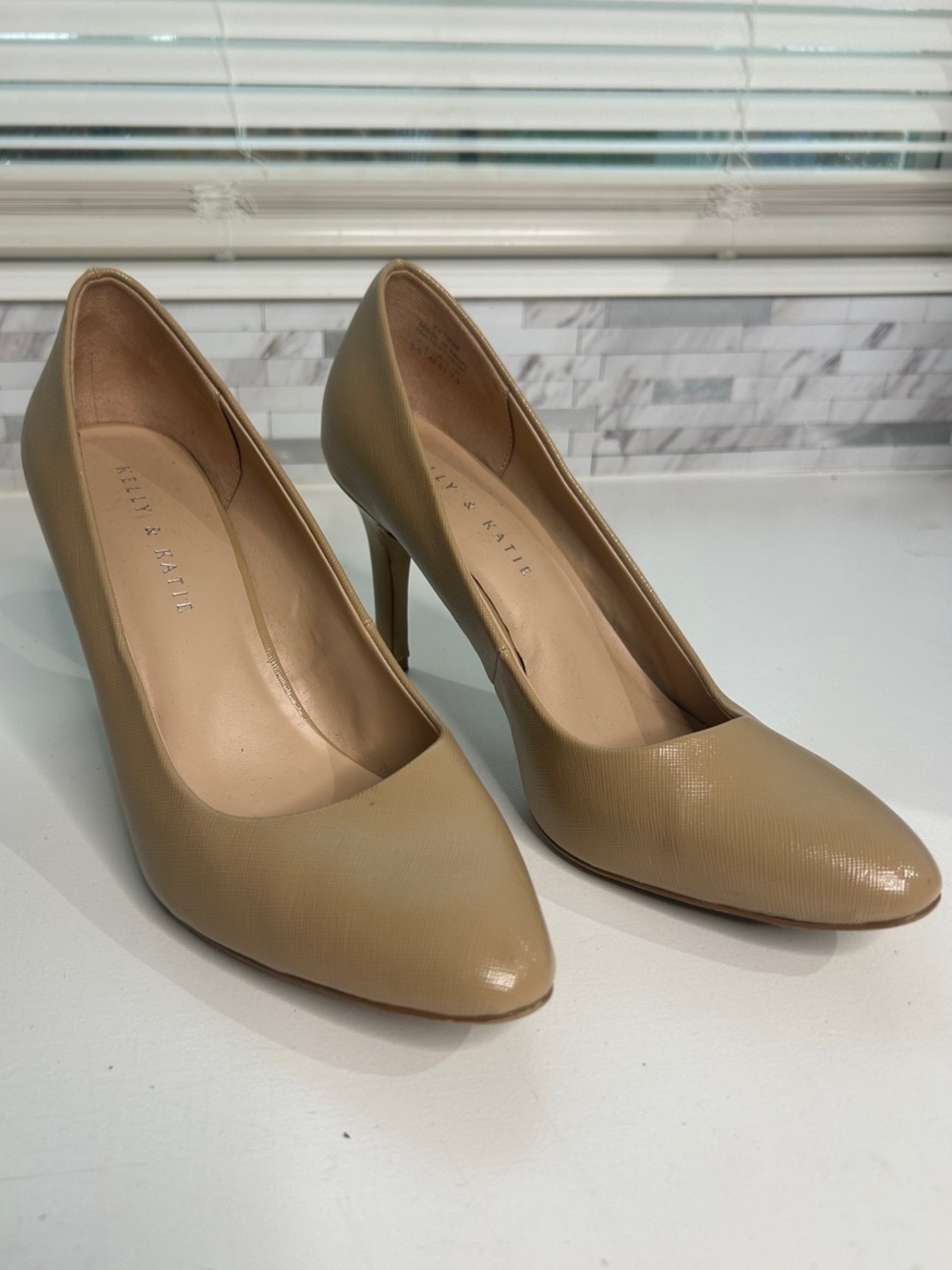 Kelly & Katie Taupe Pointed-Toe Mid Heel Pumps
